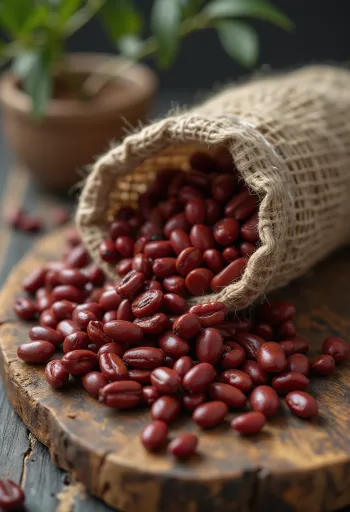 Haricots azuki secs rouges dans un bol en bois