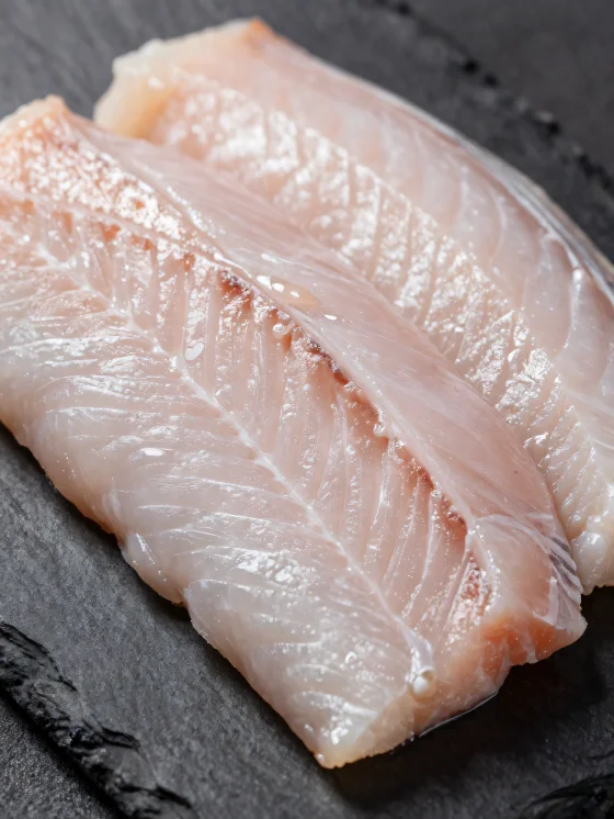 Filets d'anguille fraîche avec épices sur planche à découper en bois