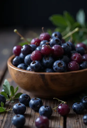 Baies d'aronia fraîches noires, entières et coupées