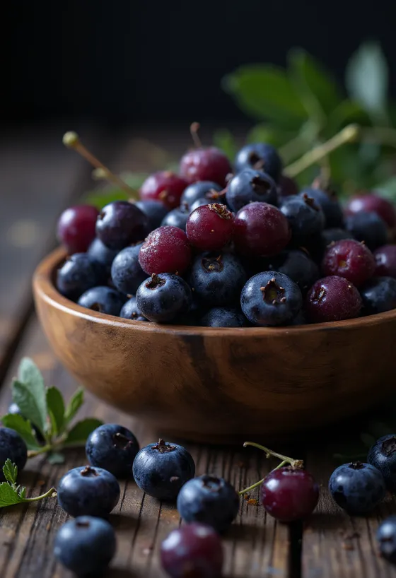 Baies d'aronia fraîches noires, entières et coupées