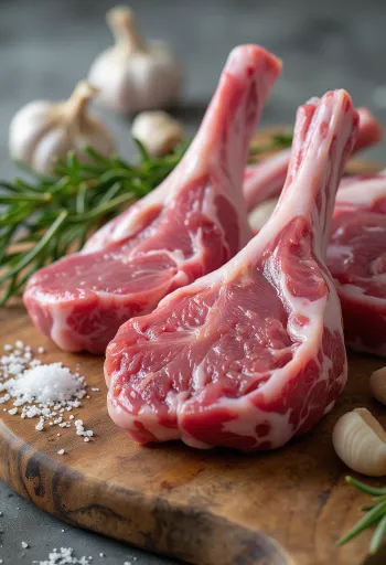 Morceaux d'agneau frais avec romarin, ail et poivre