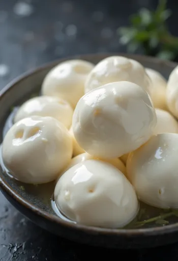 Boule de Mozzarella di Bufala fraîche dans un bol en céramique