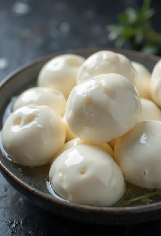 Boule de Mozzarella di Bufala fraîche dans un bol en céramique
