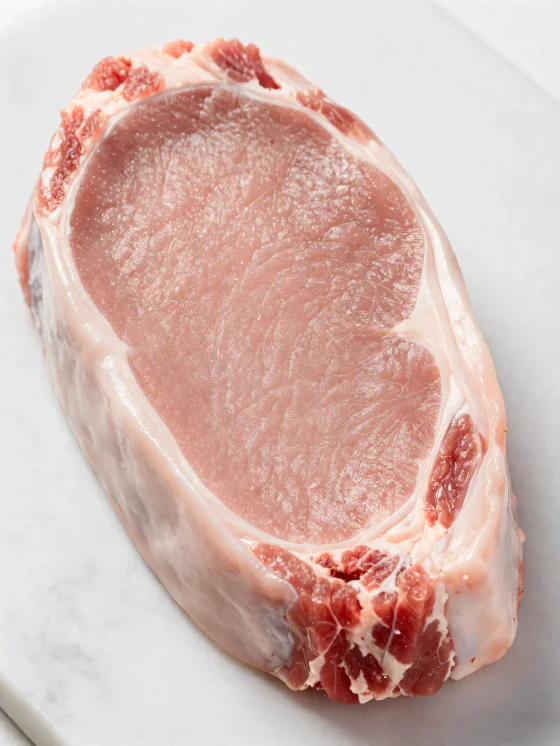 Morceaux de veau frais clair avec épices sur planche à découper en bois