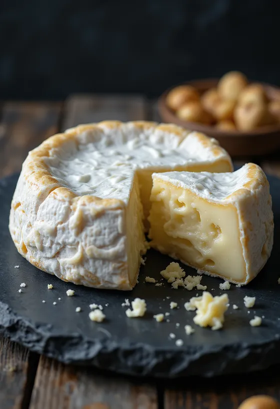 Quartier de Brie frais à pâte crémeuse dans un bol en céramique blanche