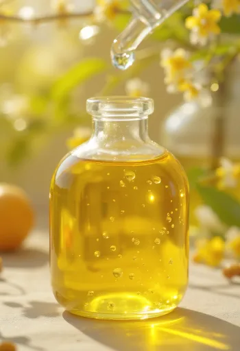 Huile de chia en flacon et graines de chia dans un bol en bois