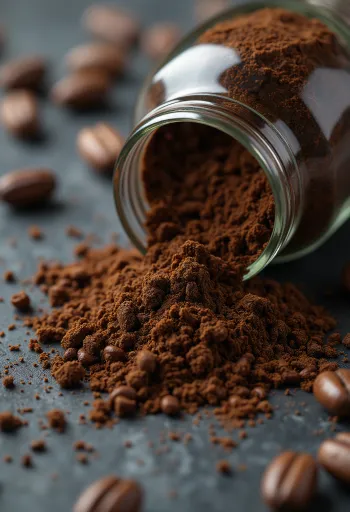 Grains de chicorée torréfiés et racine séchée dans un bol en bois