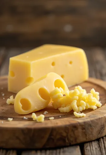 Tranche d'Emmental à trous dans un bol sur une table