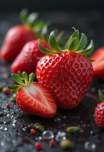 Fraises fraîches entières et coupées avec confiture maison