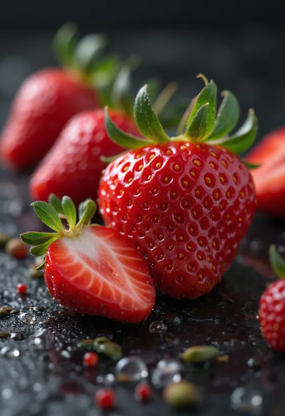 Fraises fraîches entières et coupées avec confiture maison
