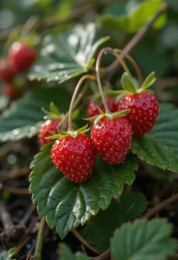 Fraises des bois fraîches entières et coupées, style documentaire