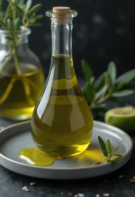 Huile d'olive vierge extra dorée dans un bol en verre