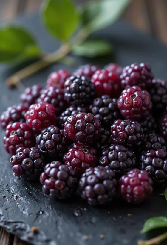 Mûres du mûrier fraîches de différentes couleurs, entières et coupées