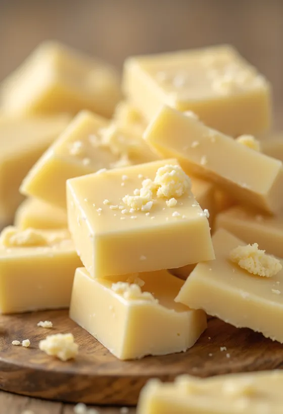 Chocolat blanc sous différentes formes : fondu, en tablette et en copeaux