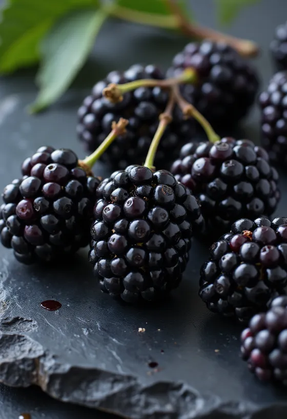 Mûres noires fraîches (Morus nigra) entières et coupées