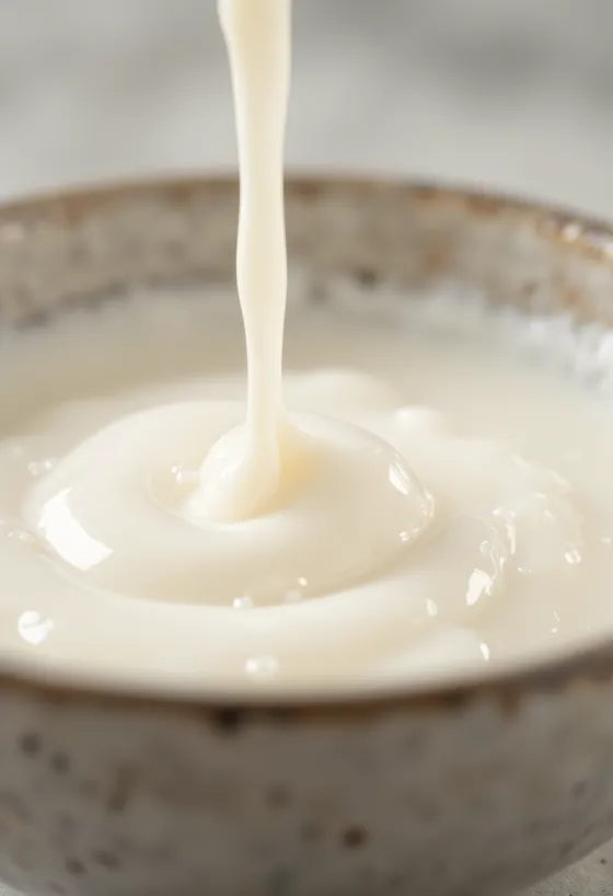 Pichet de crème liquide de cuisson avec un bol de sauce crémeuse