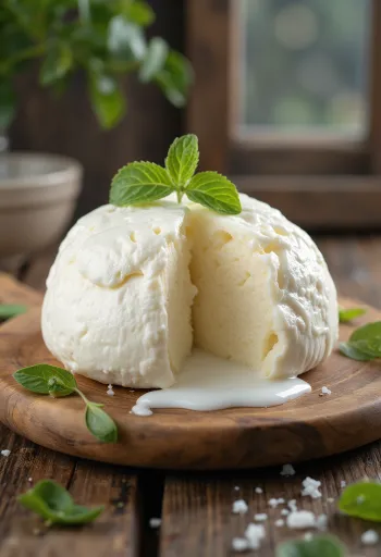 Boule de mozzarella au lait de vache fraîche dans un bol