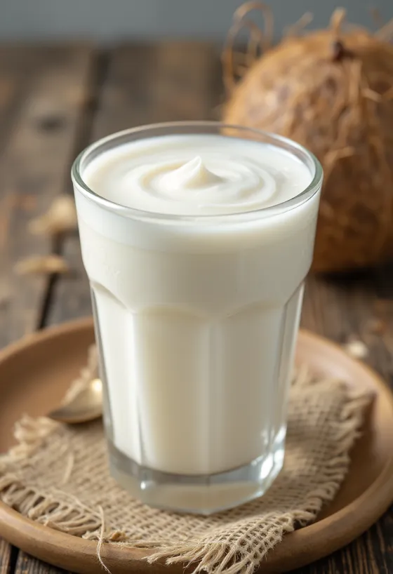 Lait de coco frais dans un bol en verre