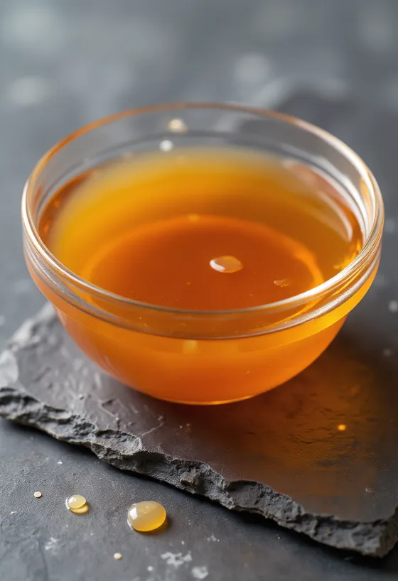 Sauce de poisson ambrée dans un bol, anchois et sel marin autour