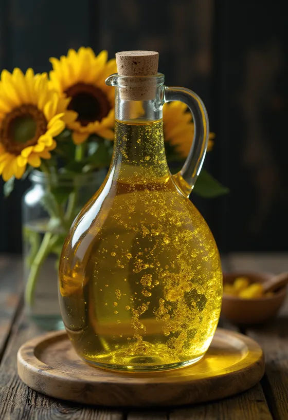 Huile de tournesol pressée à froid dans un bol avec graines