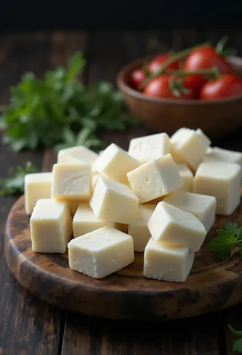 Cubes de fromage Paneer frais dans un bol en bois