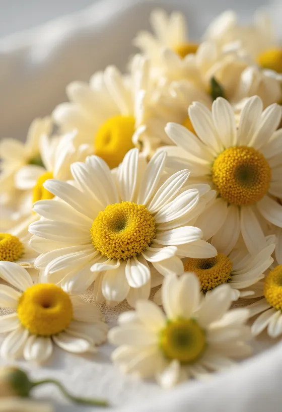 Fleurs de camomille séchées dans un bol, ingrédient pour tisane