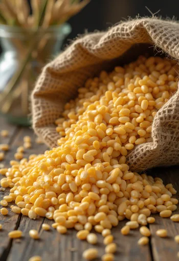 Grains de Kamut et farine de Kamut dans un bol