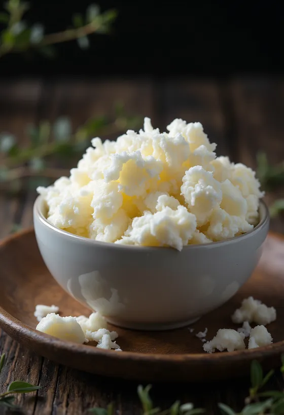 Fromage frais de chèvre blanc dans un bol