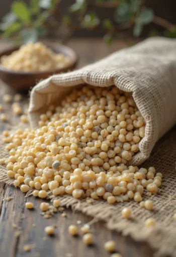 Grains de millet perlé crus montrant leur texture fine et leur couleur naturelle.
