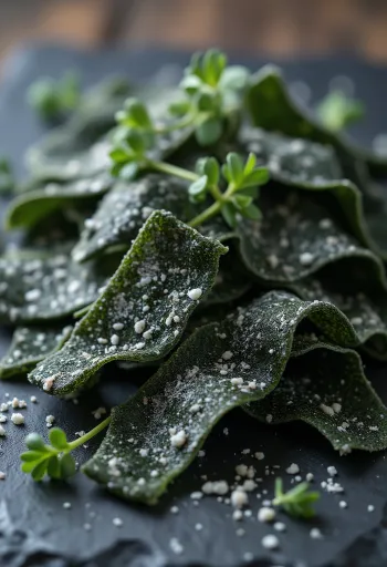 Feuilles de kombu séché et morceau réhydraté dans un bol