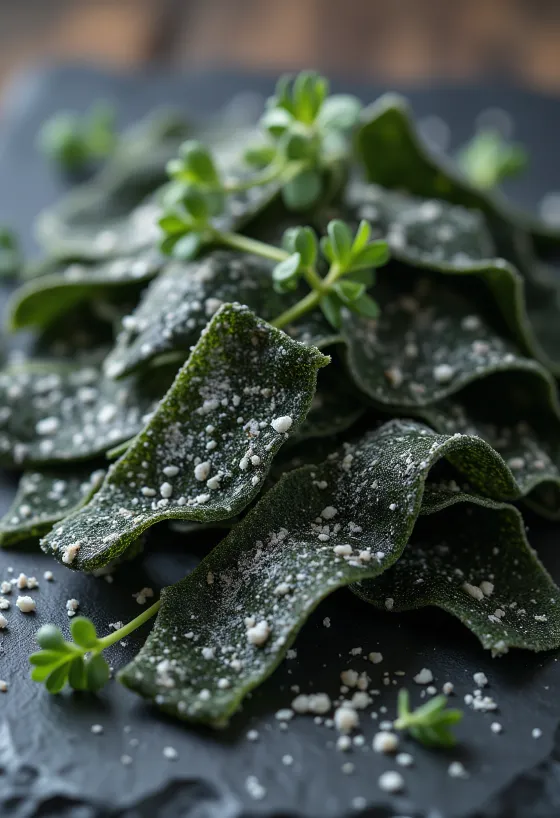 Feuilles de kombu séché et morceau réhydraté dans un bol