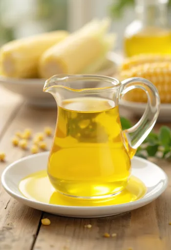 Bouteille d'huile de maïs et grains de maïs