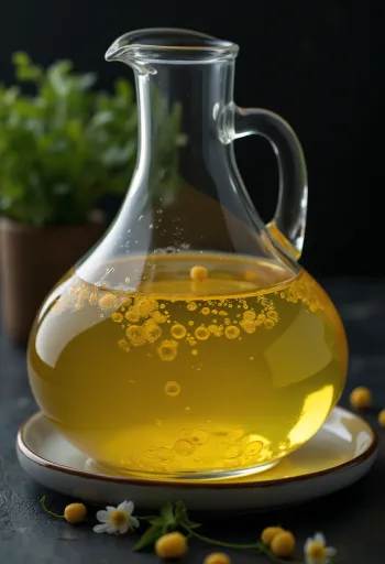 Huile de maïs dans un bol avec grains de maïs et germes