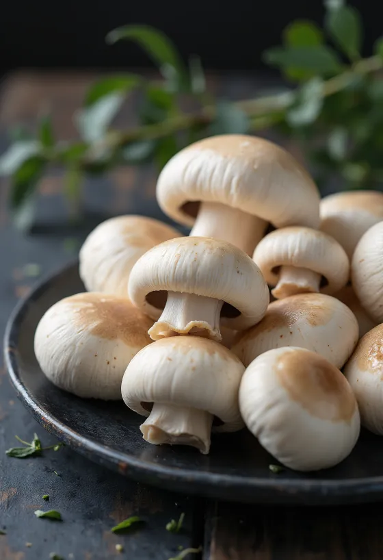 Mousserons de la Saint-Georges émincés sur une planche de cuisine