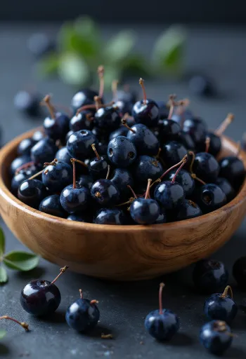 Baies de Maqui fraîches violettes entières et coupées