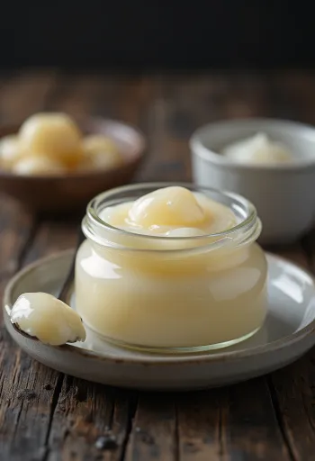 Gelée royale fraîche en pot et cuillère en porcelaine