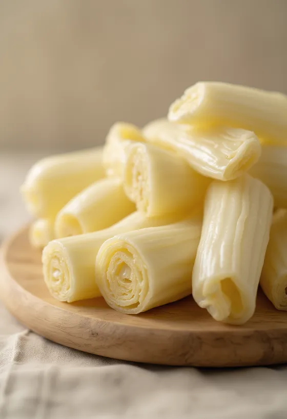 Pousses de bambou émincées sur planche avec légumes frais