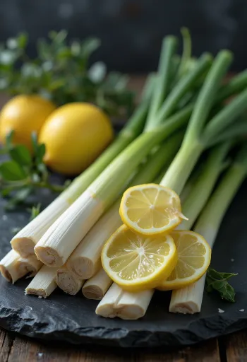 Tiges de citronnelle fraîches sur une assiette