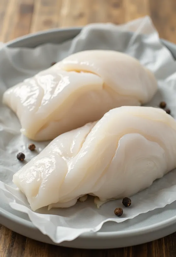 Filet de cabillaud du Pacifique cru sur plan de travail