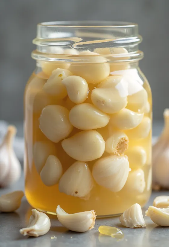 Ail fermenté doré dans un petit bol en bois