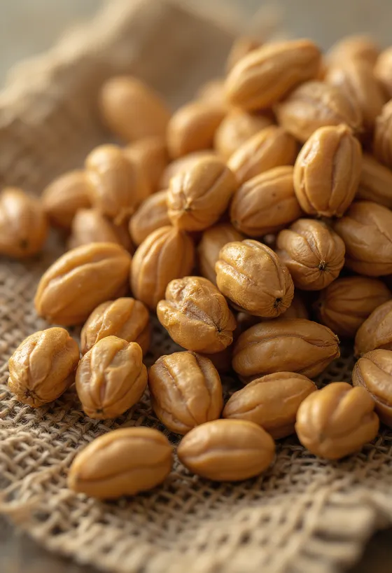 Tubercules de souchet (chufa) sur une planche à découper