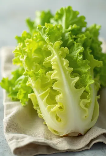 Salade frisée fraîche aux feuilles dentelées sur une planche