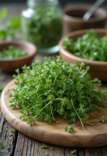 Brins de thym cumin frais sur une assiette
