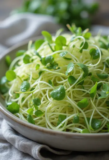 Germes de moutarde frais et délicats sur une assiette.