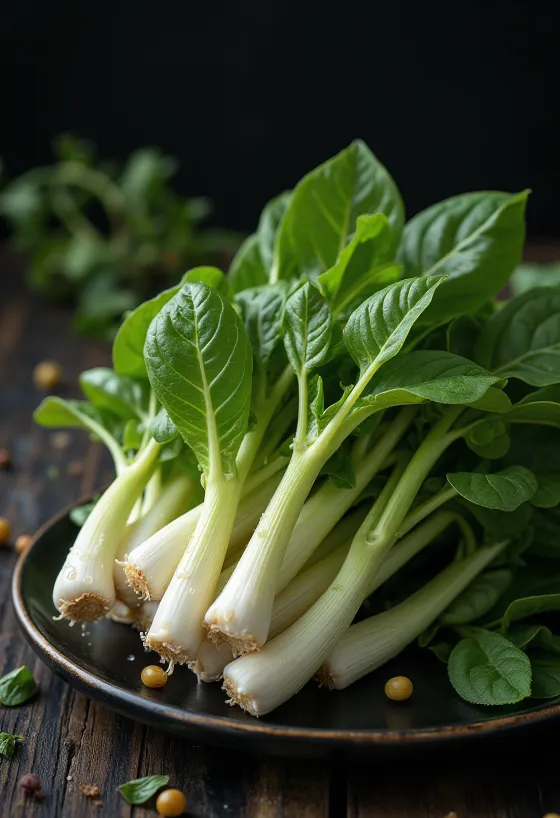 Pousses de tournesol fraîches et charnues sur une assiette.