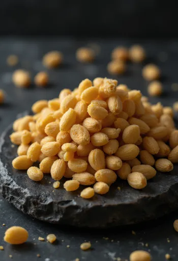 Graines de tomate séchées, texture granuleuse et couleur dorée.