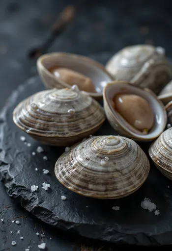 Chair de palourde Quahog fraîche sur une planche