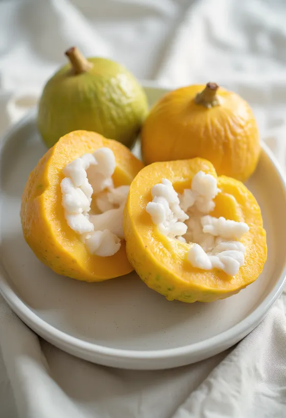 Quartiers de santol (mangoustan sauvage) fraîchement coupés