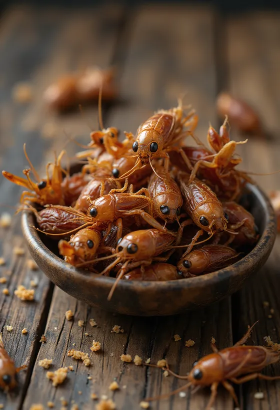 Grillons comestibles croustillants présentés avec élégance