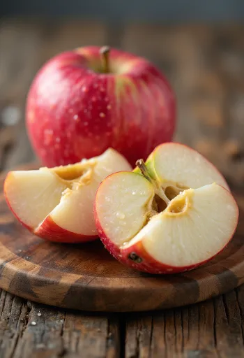 Pommes Idared rouge vif fraîches et coupées sur planche